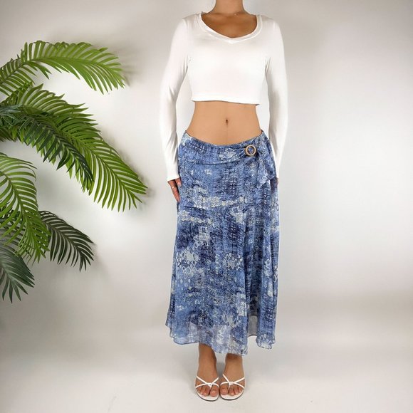 Vintage Y2K Blue Boho Fairy Grunge Low Rise Cottage Chiffon Midi Skirt / Sz: 12 - Picture 3 of 5